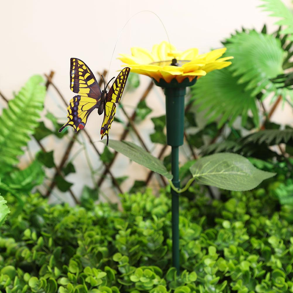 Solar Sunflower Animal Stake Decor Dancing Butterfly Decor 40cm Lifelike Hummingbird Decor Waterproof for Yard Patio Pathway