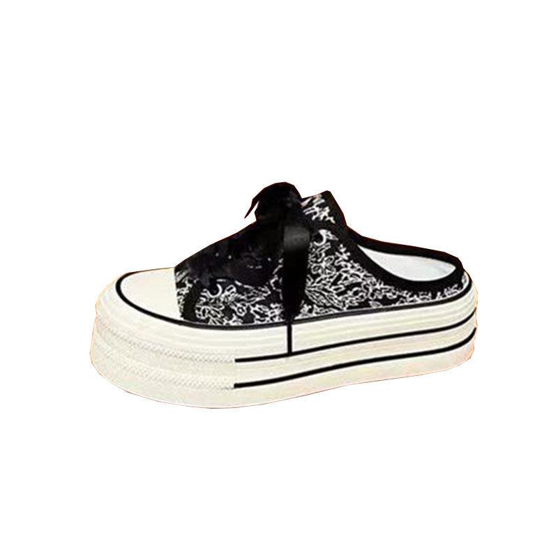 New Chinese espadrilles national tide wind lace-up thick baseplate shoes 2025 new casual women's shoes wear one pedal and half drag