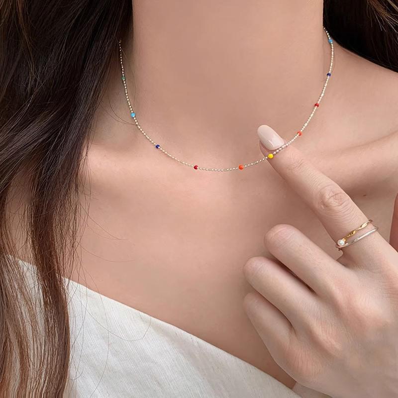 

Корейський браслет з райдужних намистин, Срібло 925 проби, Простий нішевий дизайн, Стильні прикраси з круглих намистин для жінок. 925 Sterling Silver