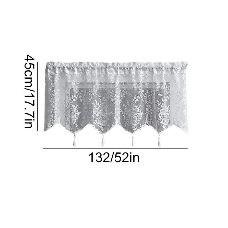 1Pc Lace Curtains European Style Floating Sheer White Cafe Kitchen Valance Window Drapes Window Drapes