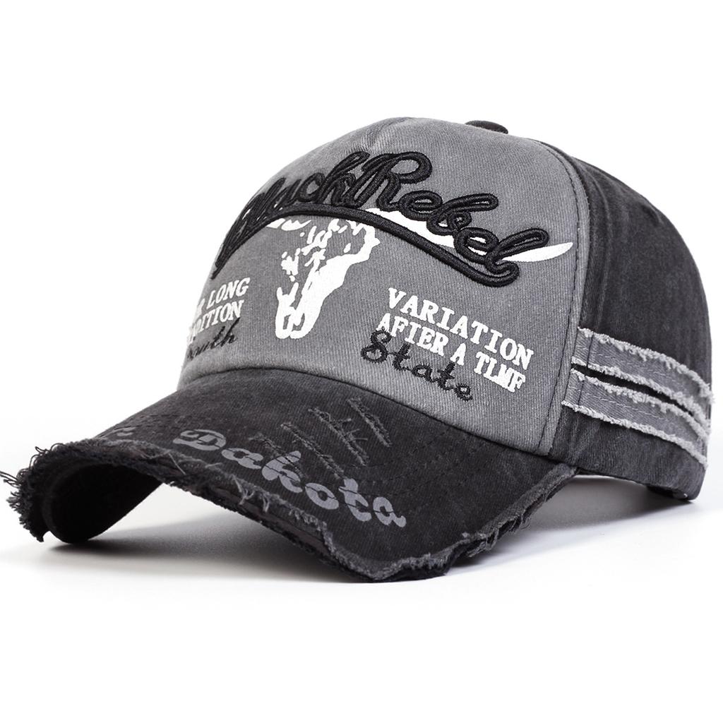 Retro bestickte Kuhkopf gewaschene Baseballkappe für Männer und Frauen, Retro-Design, verstellbarer Sonnenhut, atmungsaktiv und kühl