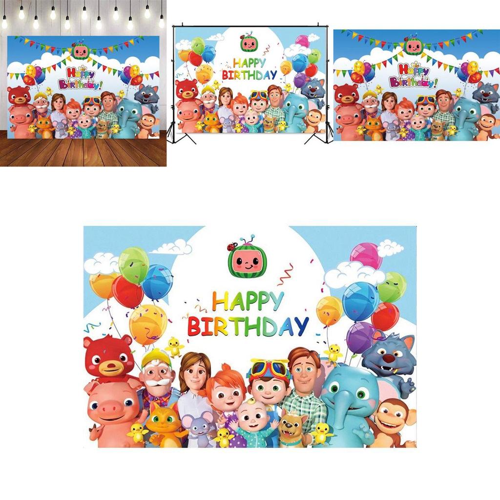 Cocomelon Family Photography Backdrops With Bright Colors For Party Decoration 120*80cm