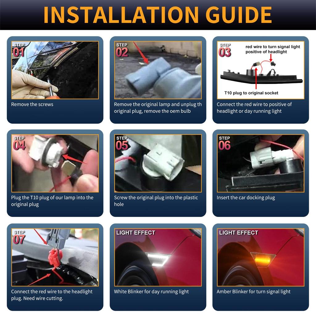 GemPro Front Fender LED Side Marker Lights with Sequential Turn Signal Delay Function of for Honda Civic 10th Generation Type Sport (Set 2, Smoked)