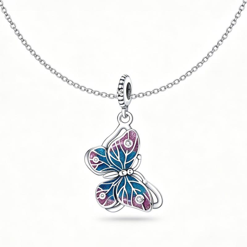 925 Silver Colorful Butterfly Charms Pendant For Women Fit Bracelet DIY Birthday Jewelry Gift