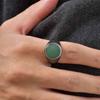 Green Dongling Stone Ring for Men,Vintage Stainless Steel Natural Stone Signet Ring,Punk Round Ring Gift