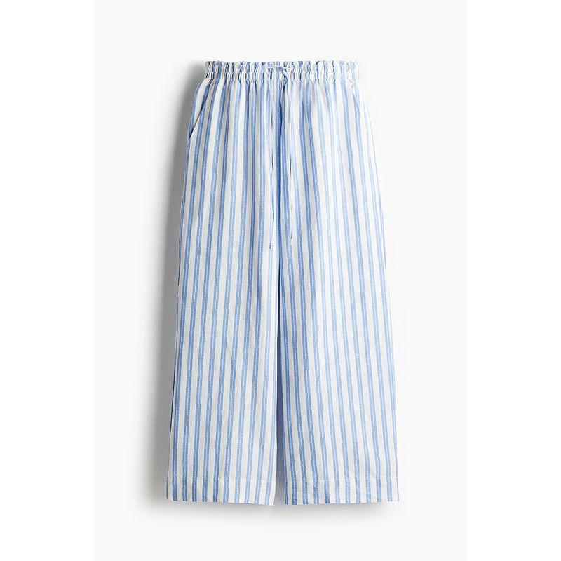 

HM Casual Pants 2025 Summer New Arrival Women s Linen Blended Cropped Pants 1259104 Light blue/Stripes 170/88(L)