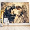 2D Gothic Knight and Angel Tapestry, Vintage Fantasy Wall Art for Living Room Decor