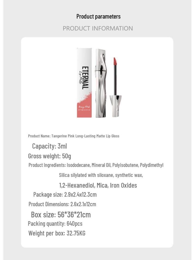 Long-lasting Matte Lip Gloss, Orange-Pink: Easy Application, Smooth Shine, Non-transfer, Non-greasy, Perfect for Daily Makeup.