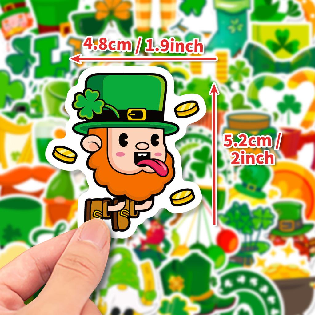 50 Stück St. Patrick Aufkleber - Kleeblatt Leprechaun Abziehbilder für Irische Party DIY (4.8x5.2cm)