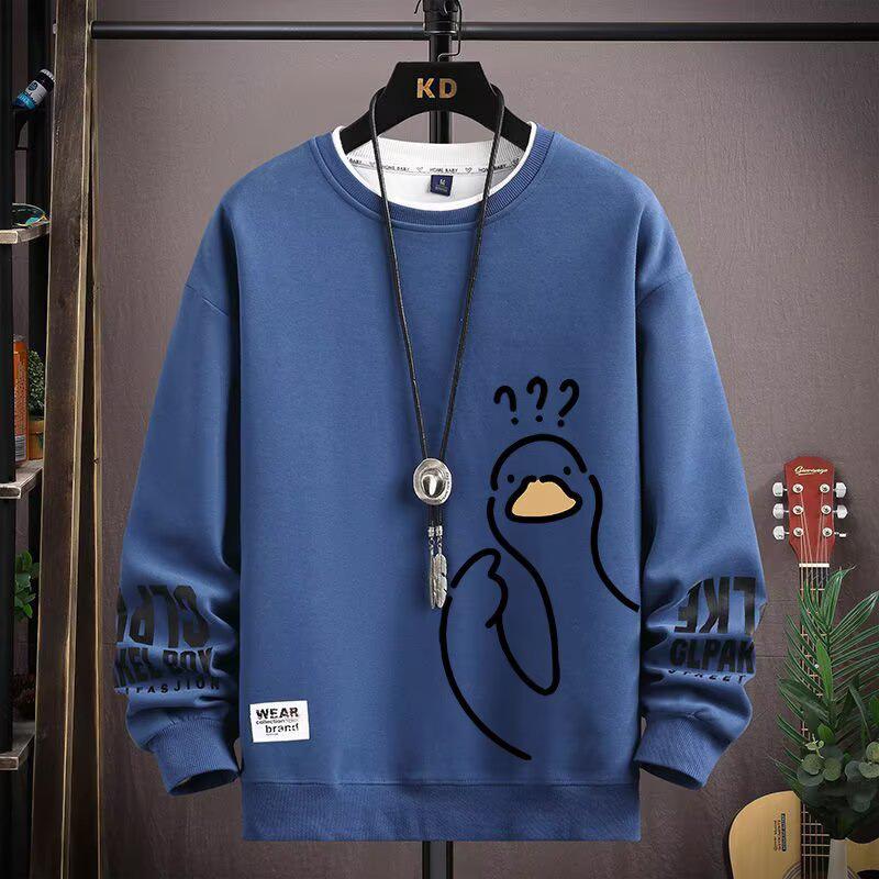 Men's Trendy Question Mark Duck Print Crewneck Pullover Sweatshirt - Comfortable, Plus Size, Versatile Casual Top.