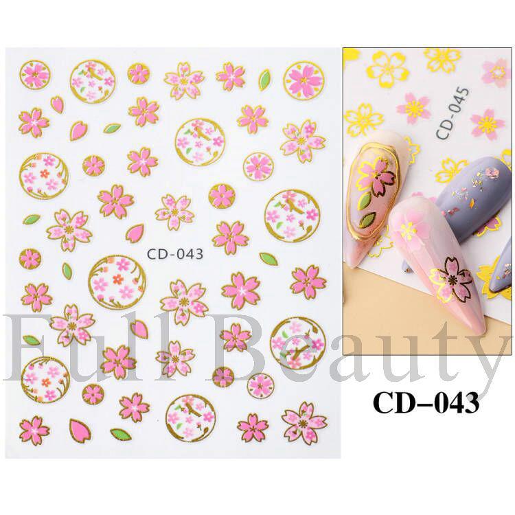 1 Sheet Spring Pink Flower Adhesive Nail Sticker Cherry Blossom Peach Blossom Nail Decal Nail Art Decoration