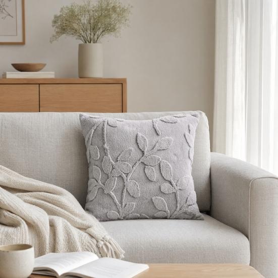 Plush Jacquard Pillow Cover, 3D Embossed Solid Color Cushion Case, 17.7 x17.7 Inch Anti-Static Soft Throw Pillow Cover, Modern Cozy Home Decor for