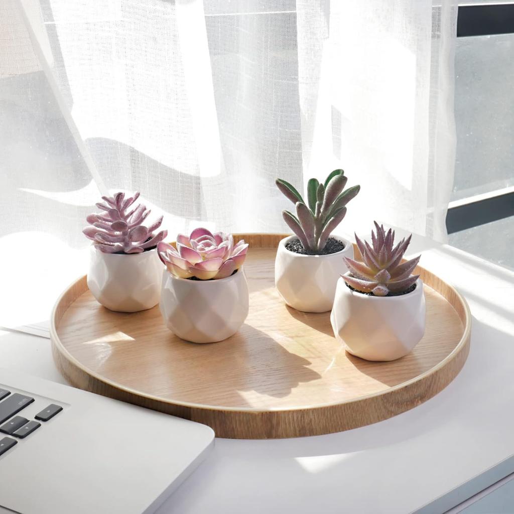 Tiita Purple Artificial Faux Succulents in Pots, Mini Purple Fake Plants for Women Desk, Small Realistic Faux Succulents for Home Office Accessories