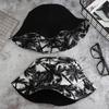 1 Pcs Cotton Summer Fisherman Sun Hat Unisex Double-sided Printing  Black Coconut Tree Outdoor Beach Travel Sunshade Hiking Hat