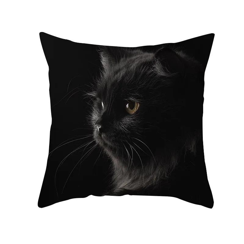 45X45CM Black Cat Pillowcases Polyester Home Cute Kitty Animal Lover Cushion Cover Funny Decoration Pillow