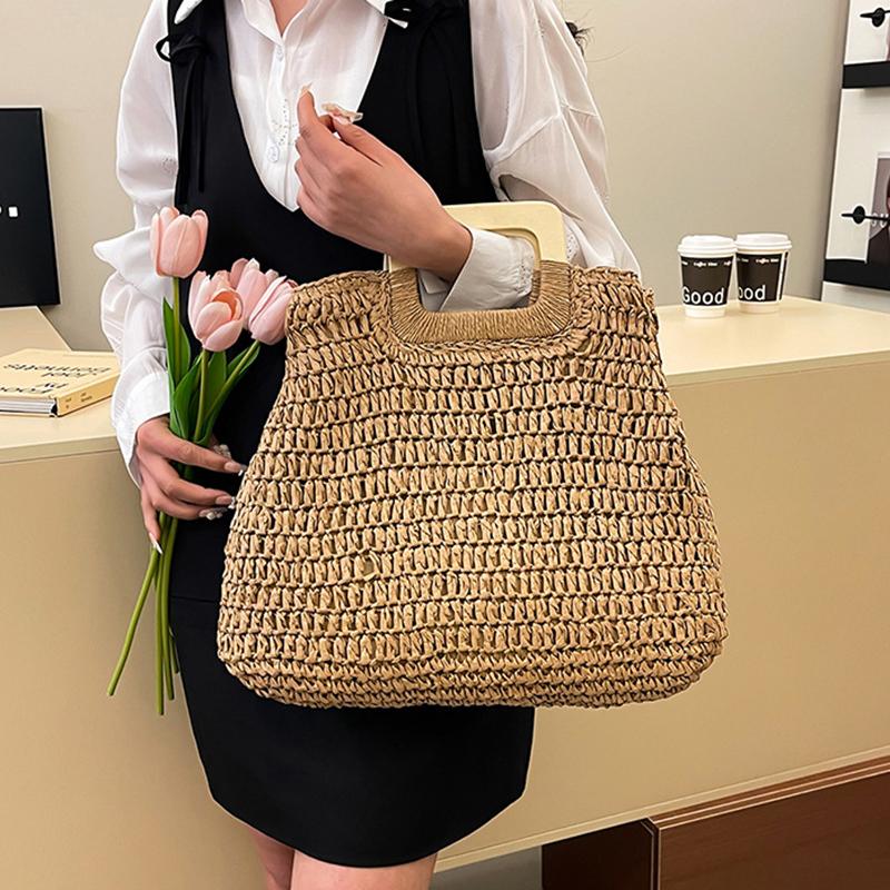 Elegant Female Square Shopper Totes Summer High-quality Straw Bag Women's Designer Large Capacity Handbag Woven Travel Beach Bag