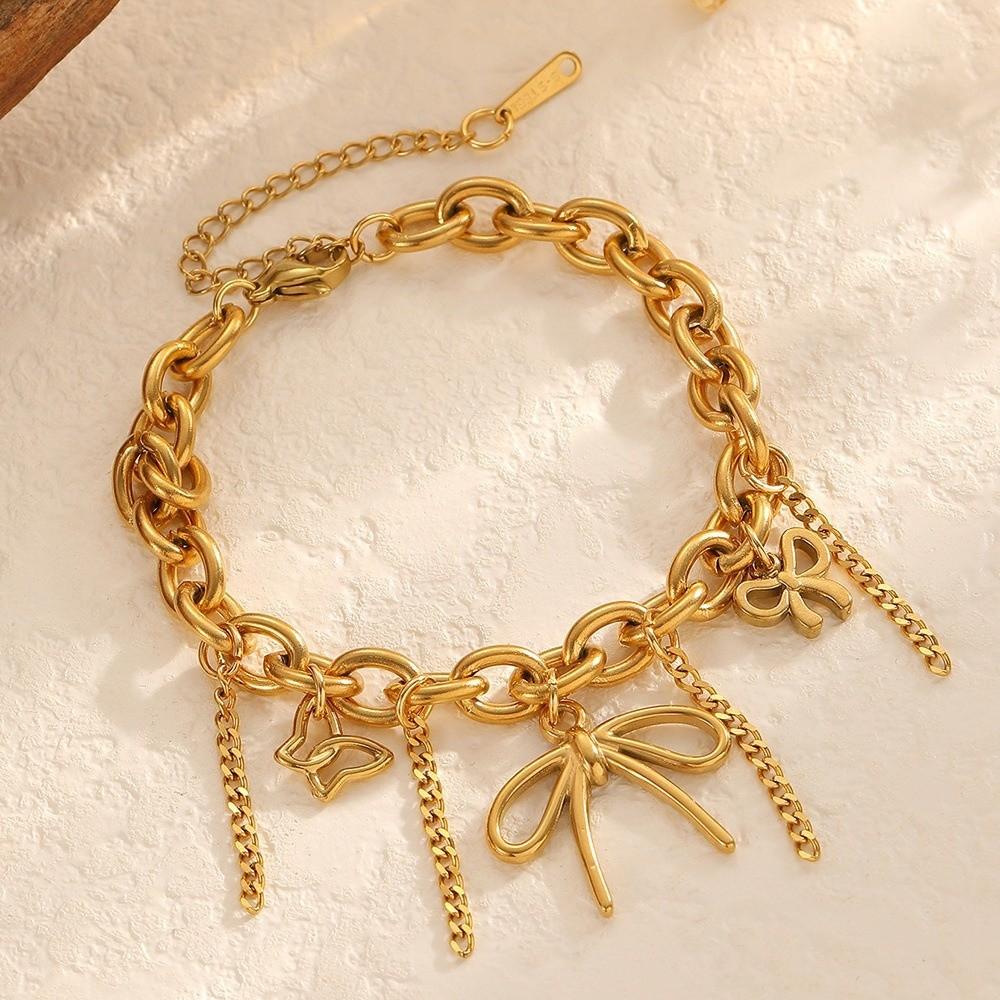 Bow Hollow Bracelet Love Heart Charm Bangle Elegant Gold Plated Bracelet  Party
