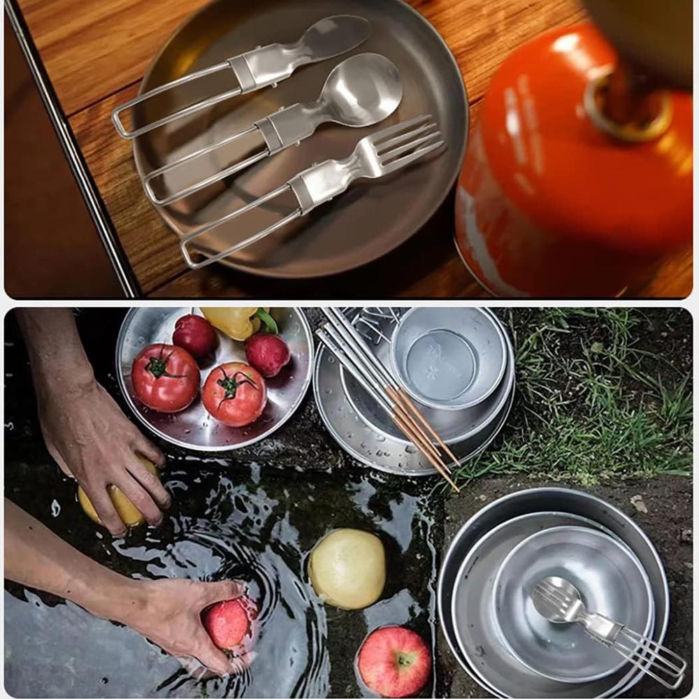 Camping Flatware Sets Stainless Steel Kitchen Accessory Spoon Fork Knife With Nylon Bag Foldable Tableware Dinnerware Set