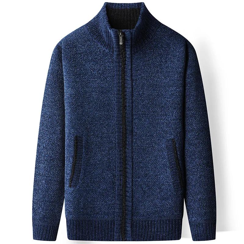 Men Thick Sweater Jacket Men Autumn Winter Men Stand Collar Knitted Cardigan Sweater Male Fleece Warm Zipper Sweatercoat