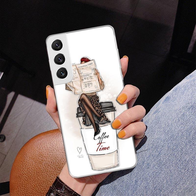 Girl Boss Female Coffee Phone Case For Samsung Galaxy S24 S25 Edge S26 Ultra S23 S22 S21 Plus S20 FE + Personalized Print Cover
