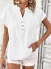 New Retro Cotton Linen Women's Casual Shirt V-Neck Button Short Sleeve Solid Color Linen Top