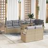 9-piece Garden Sofa Set with Beige Cushions In Synthetic Rattan, 2-seater Garden Sofa with Cushions 3348846
