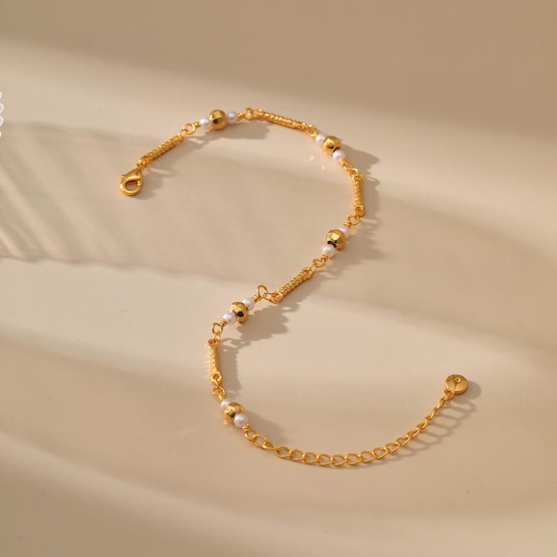Brass Plated 18k Gold Pearl Bracelet Elegant Minimalist Designer Jewelry For Women