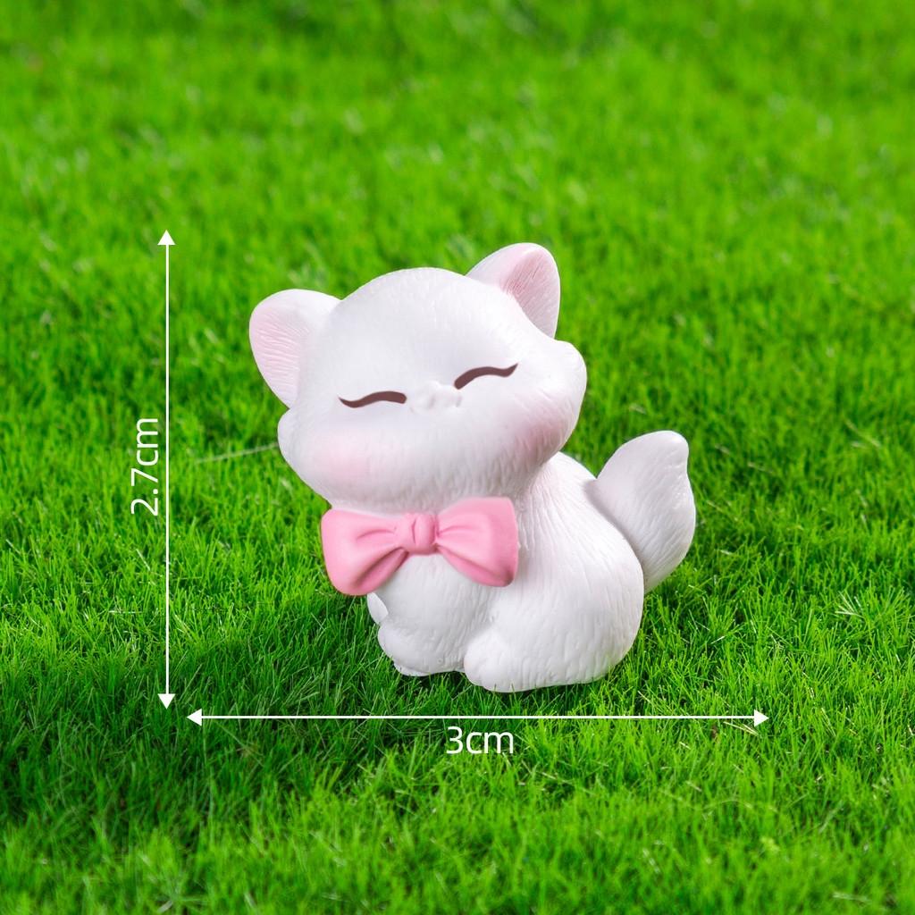 4Pcs/set Cartoon Bow Cat Animal Miniatures Resin Ornaments Fairy Garden Decoration Moss Terrarium Micro Landscape