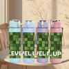 1PC Level Up Block Game Pattern 750ml Color Plastic Sports Water Bottle Leakproof Flip Straw Lid Suitable for Sports Office Home Use