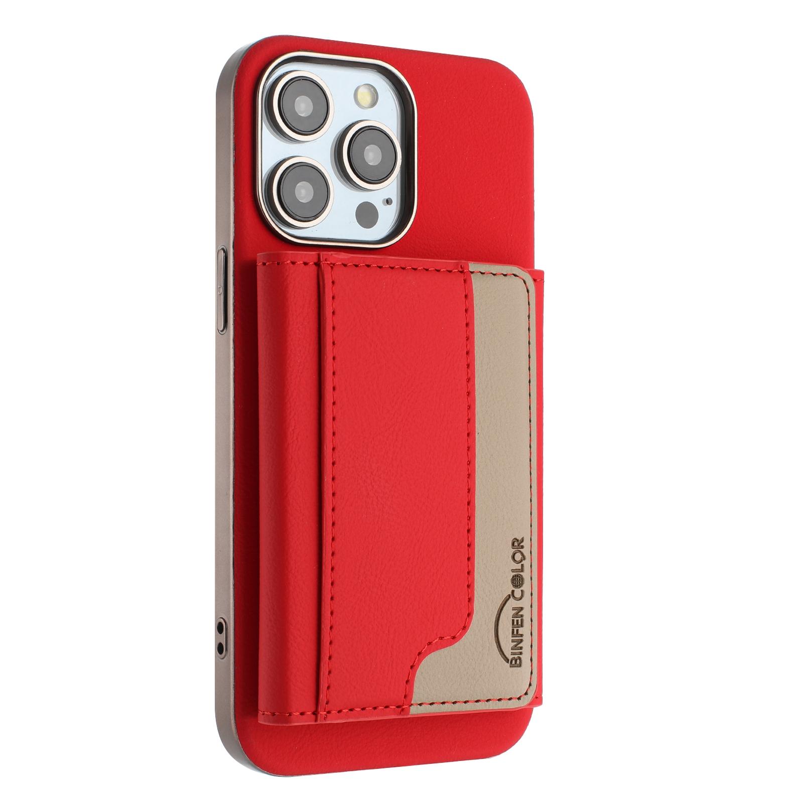 

For iPhone 15 Pro Case BINFEN COLOR BF37 Color Splicing Magnetic Card Holder Leather Back Cover C