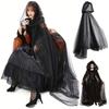 Dress Up Women Halloween Costume Lace Up Hooded Cloak Funny Mesh Ghost Cloak  Children
