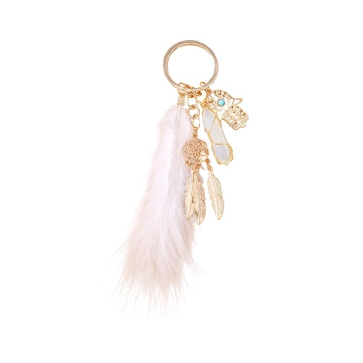 Mystical Feather Keychain With Hexagon Charm And Tassels Unique Dreamcatcher Inspires Decoration Handmade Keyring