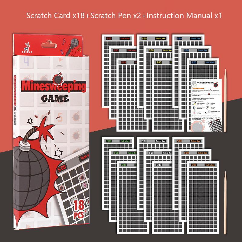 18 Pcs/Set Minesweeper Game Diy Scratch Painting Creative Party Board Games Game Picture Scatch Painting Fun Interactive Toys 21.5 cm x 9 cm