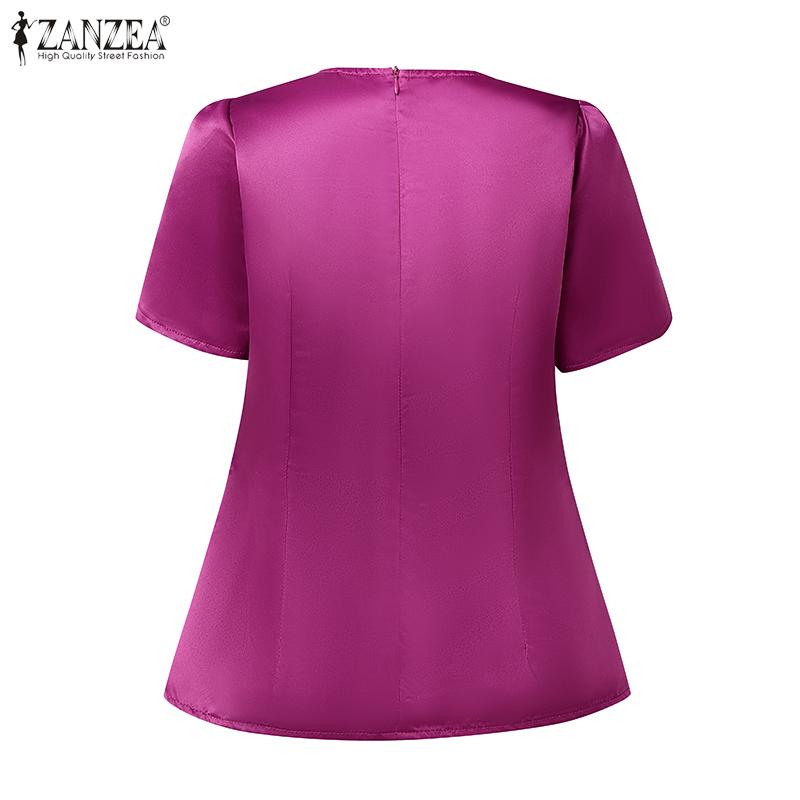 ZANZEA Women Square Collar Summer Short Sleeve Satin Blouse