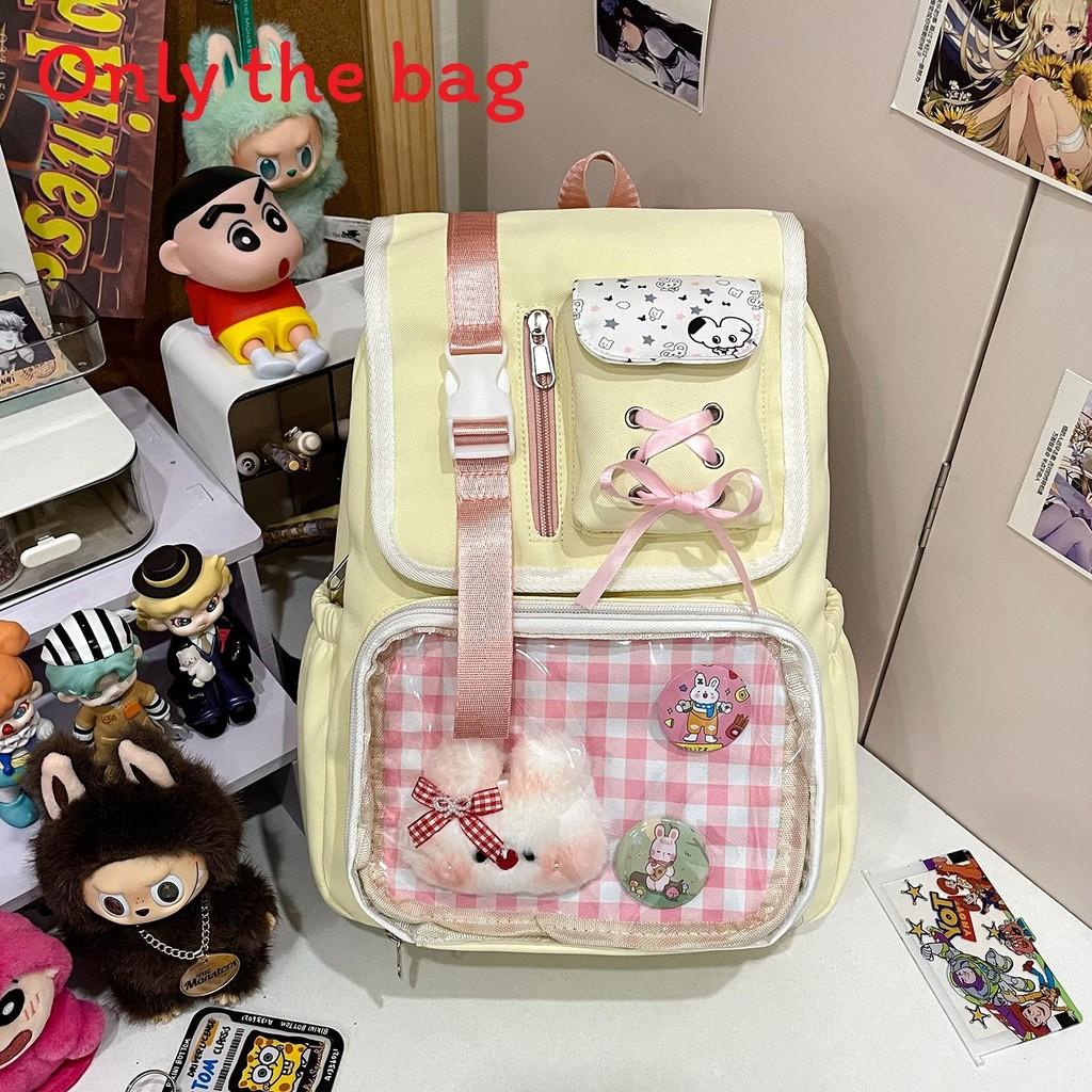 Designed Backpack Minimally With Grid Print And Bow Decoration For Daily