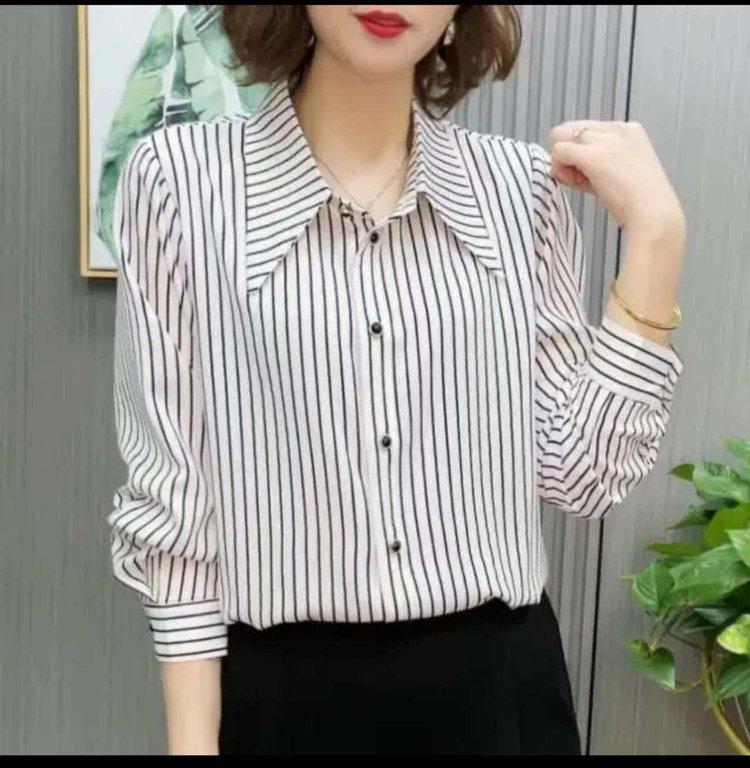 Women s Fashion Slimming Vertical Stripe Long Sleeve Shirt Jacket M