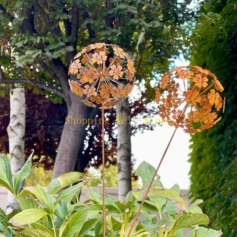 KX4B Rusty Garden Decorative Stakes Metal Flower Garden Decoration Plant Decoration