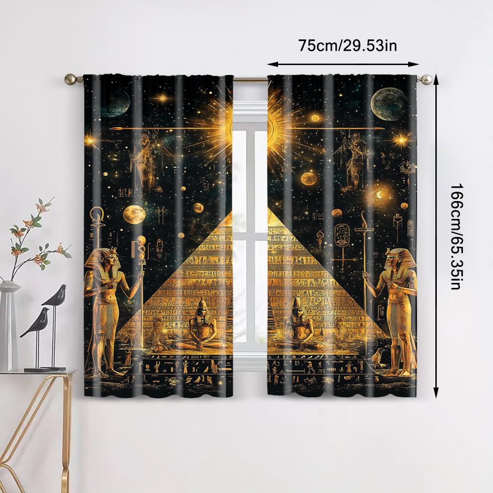 2pc, Window Curtains Egyptian Pyramid Vintage 100% Polyester,Without Electricity Festive Holiday Applies To Multipurpose
