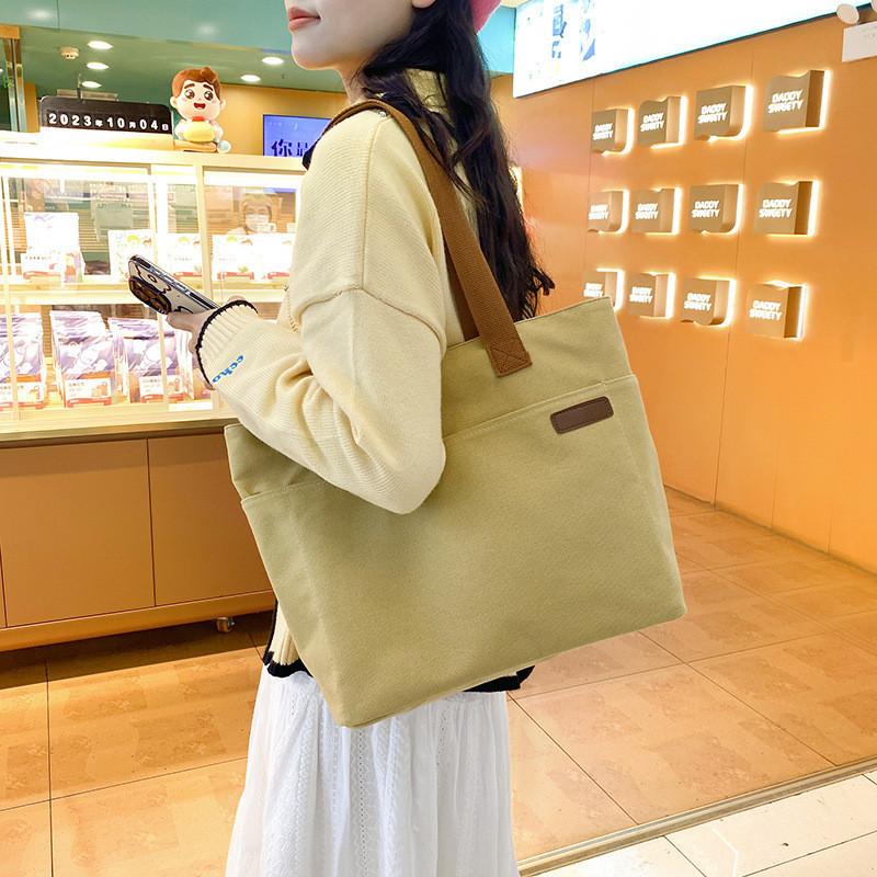 Canvas Bag Japanese Literary Large Capacity Shoulder Bag Female Student Tutoring Bag Korean Pure Color Commuter Ladies Handbag