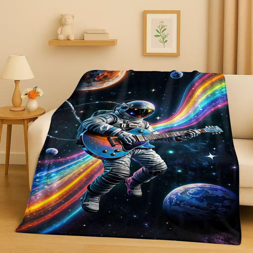 3D Cartoon Astronaut Spaceman Planet Flannel Blanket,Ultra Soft Plush Throw for Home Bedroom Bed Sofa Cover Kid Christmas Gift
