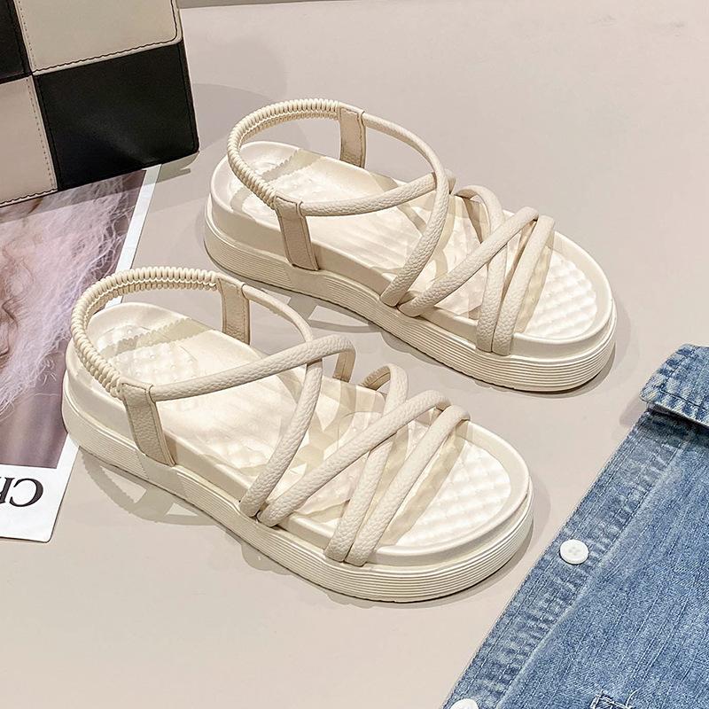 

Женские сандалии 2025 года, лето, новая мода, ретро, универсальные, маленькие, на толстой подошве, нескользящие, повседневные, римские туфли, прилив 35