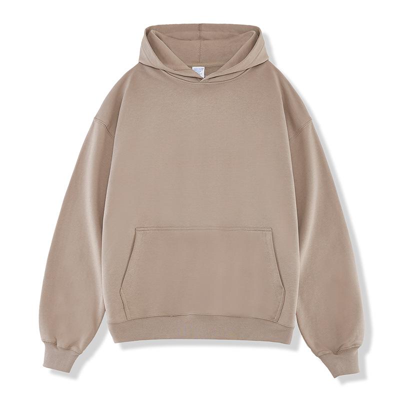 Wovey Zware Puur Katoenen Heren Hoodies SweatshirtsEffen Kleur Pullover voor Mannen Losse Casual Hoodie Sweatshirt M kaki