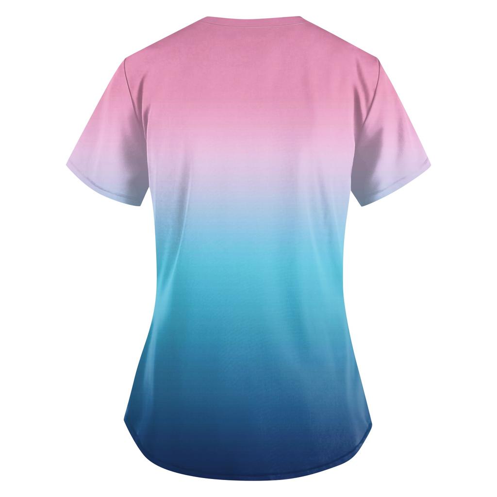 Mărimi MariUniforme Medicale Imprimate Topuri de Lucru pentru Femei Decolteu în V Încrucișat Imprimeu Mânecă Scurtă Tricouri Amuzante Îmbrăcăminte de Lucru Tricou cu Buzunare