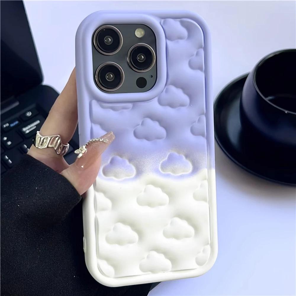 

Чехол для телефона с градиентным цветом и 3D облаками для iPhone 15, 13, 12, 11 Pro Max 14 Pro Max, матовый противоударный мягкий силиконовый чехол для девочек
