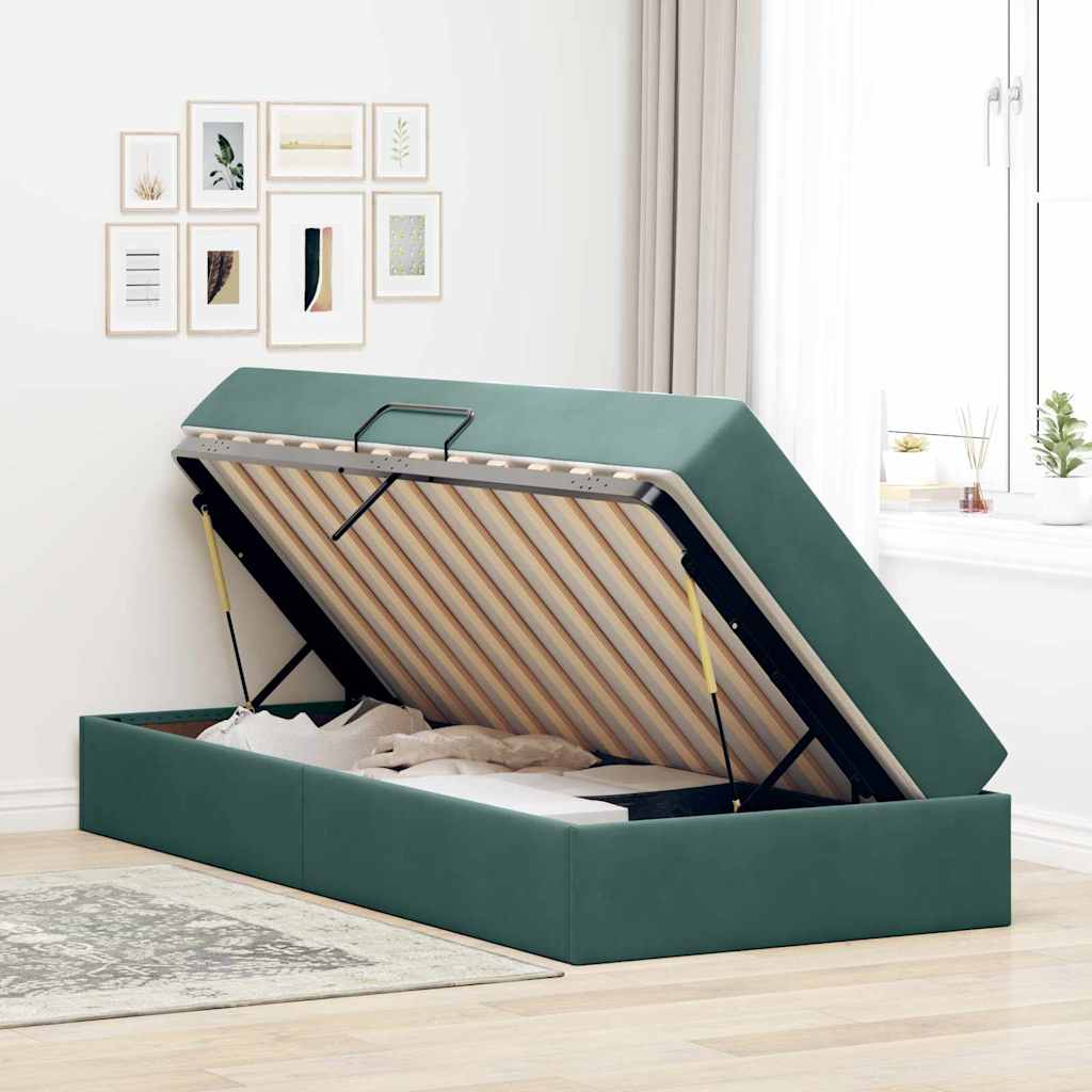 Storage Bed with Mattress Dark Green 90 X 200 Cm Velvet