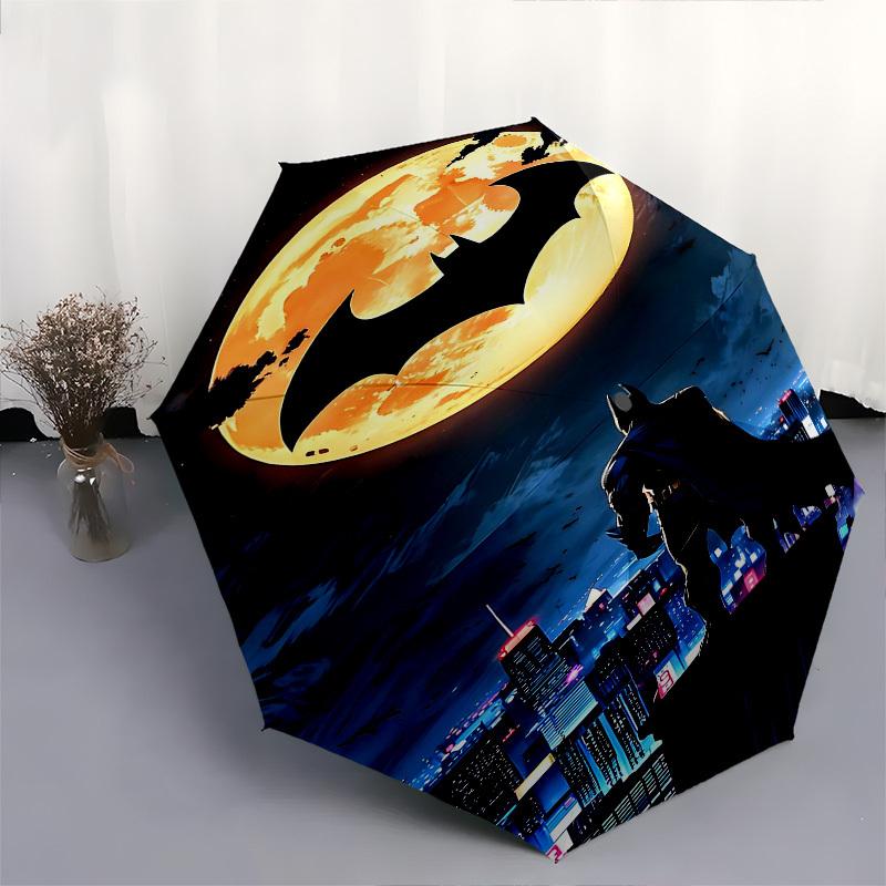 1pc Batman's Handsome Back Automatic Folding Umbrella - Compact 8-Rib Design, Durable Plastic & Iron1221L