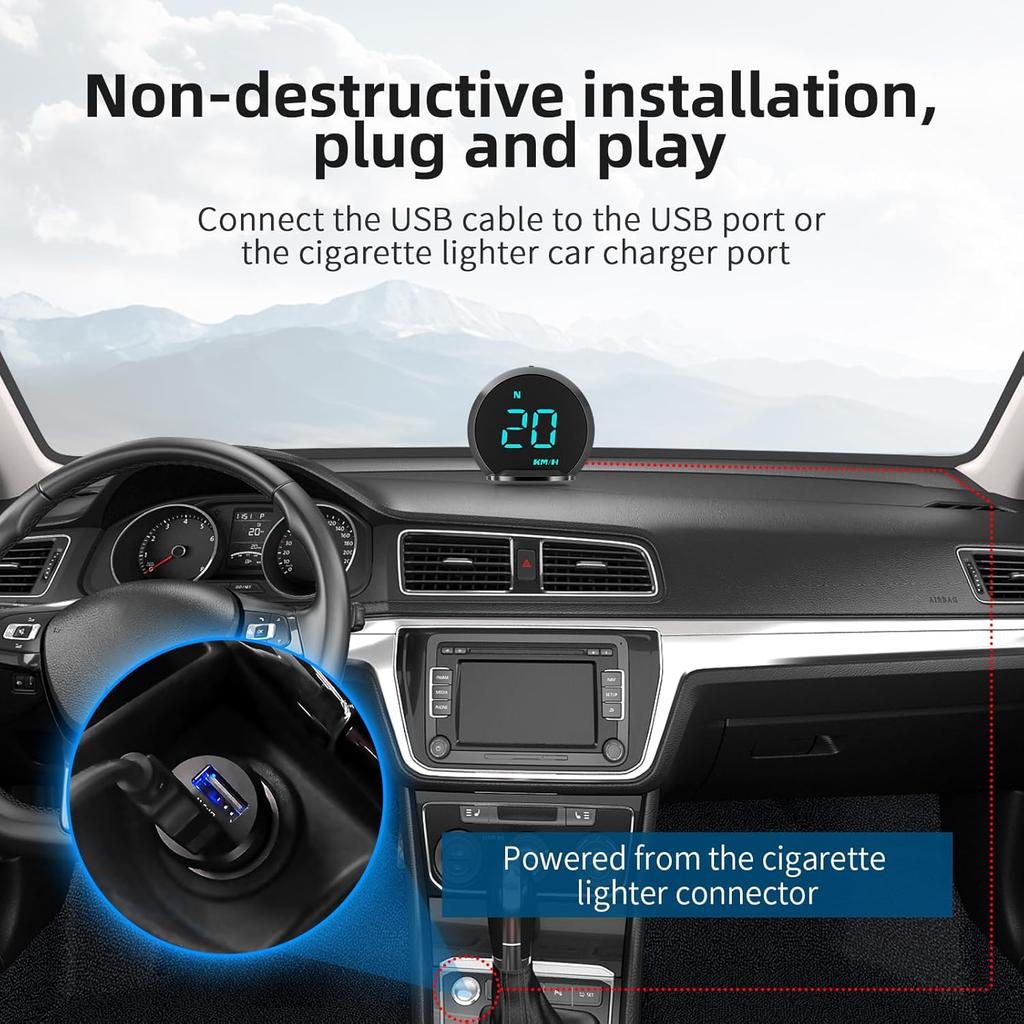 ACECAR Digital GPS Speedometer New HUD Car Head Up Display LCD Display With MPH Digital Speed Compass Direction Driving Distance Altitude Overspeed