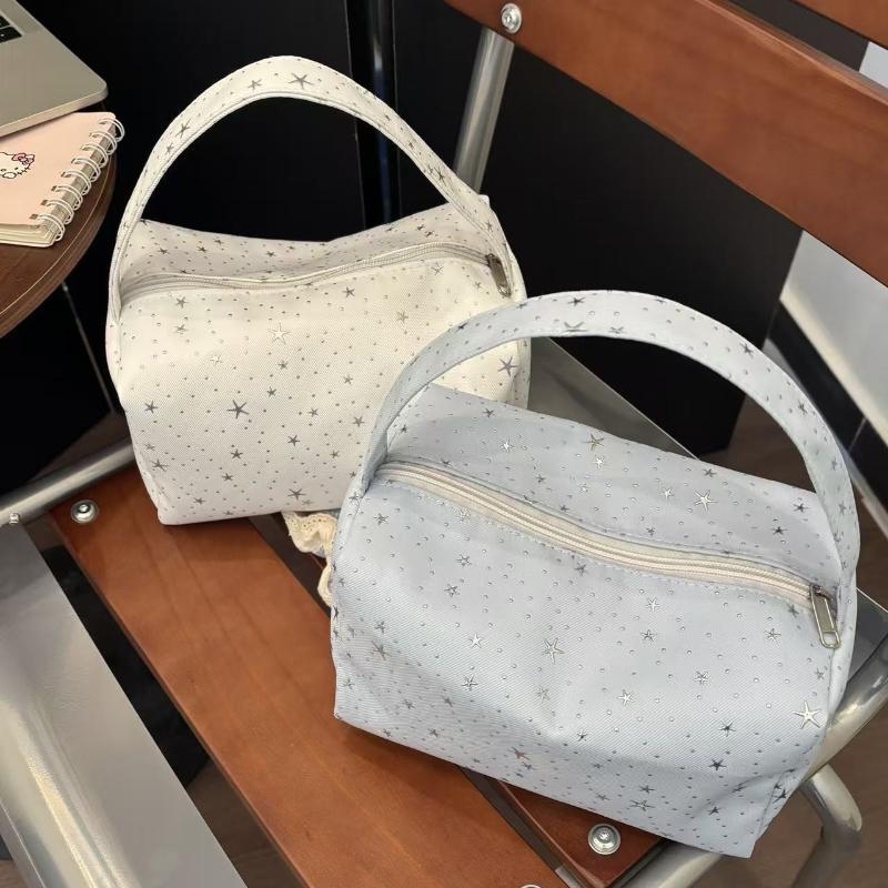 Handheld Travel Makeup Bag with Shining Star Patterns Large Capacity for Toiletries Storage