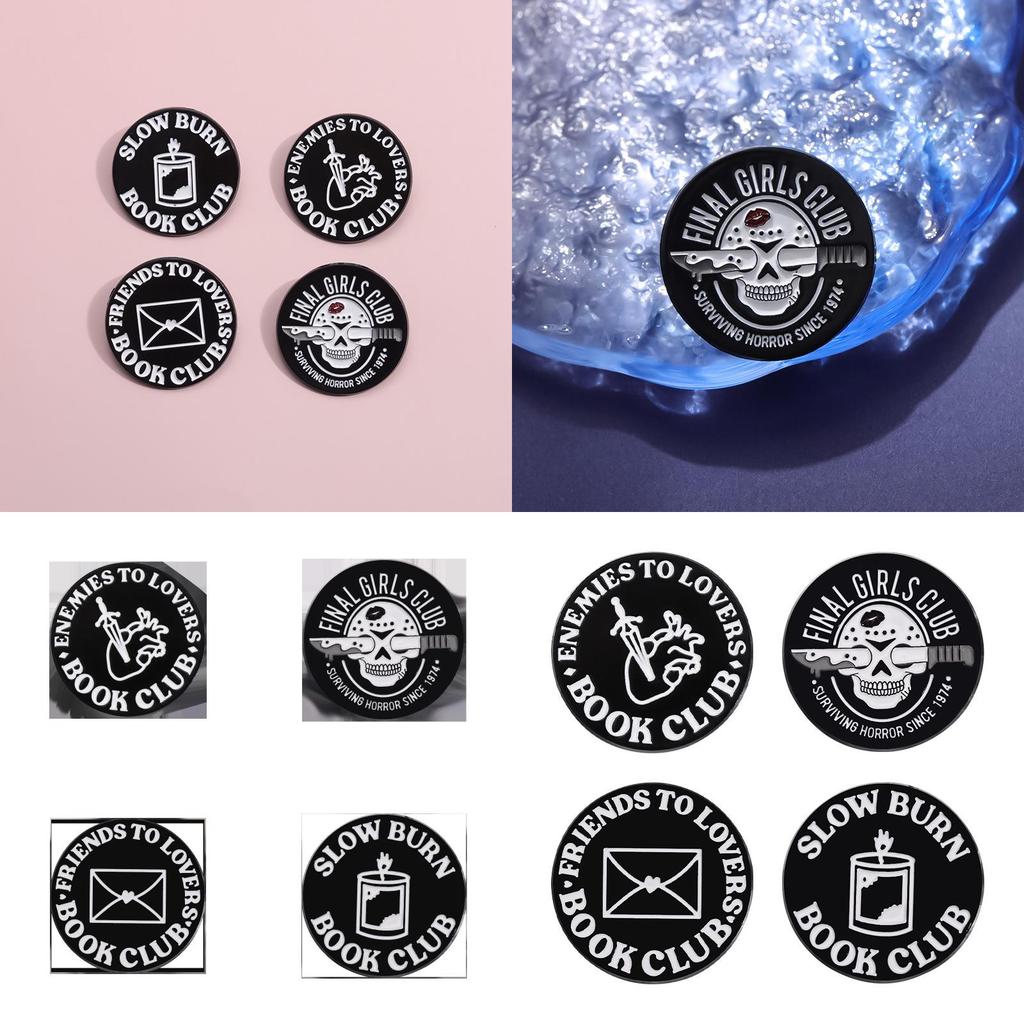 Creative Black Round Badge Unique Letter Design Punk Style Brooch Pin For Fashion Lovers