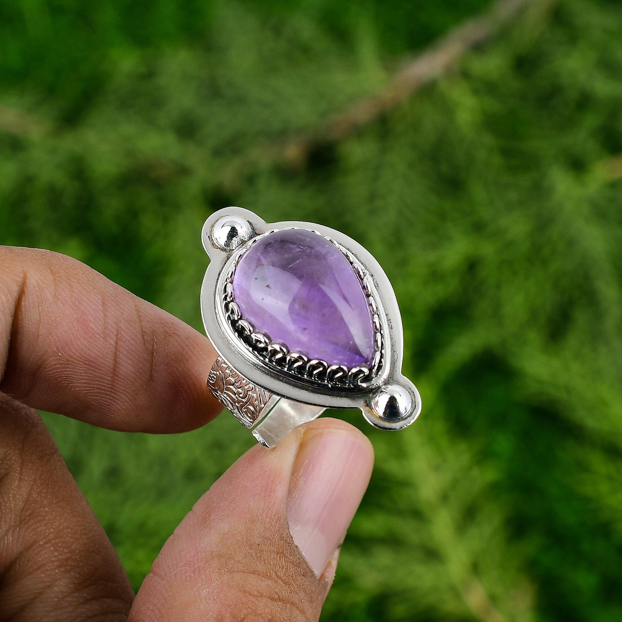 

Natural African Amethyst Gemstone 925 Silver Solitaire Adjustable Ring For Women Adjustable